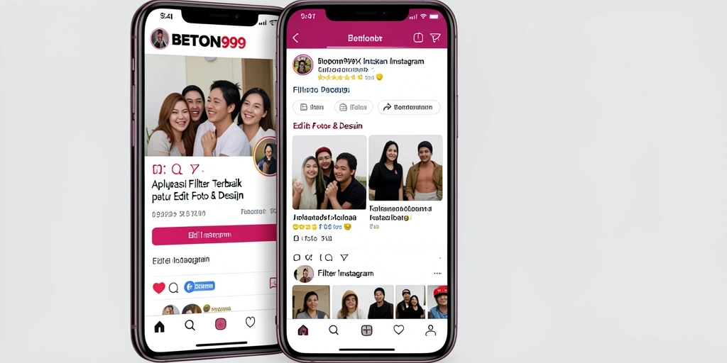 Antarmuka BETON999 yang menarik dengan berbagai pilihan filter Instagram.