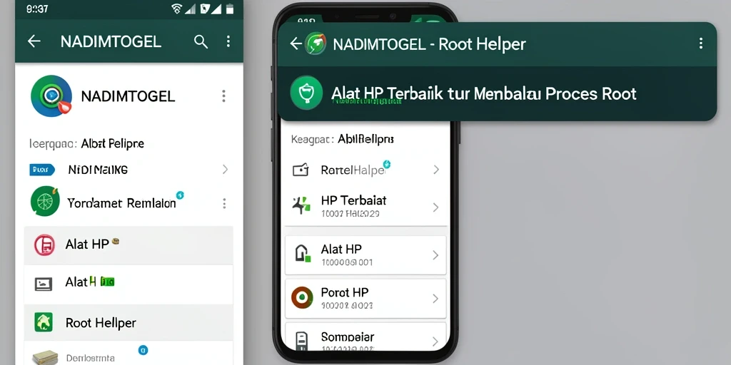 Screenshot aplikasi NADIMTOGEL menampilkan antarmuka pengguna Root Helper yang sederhana dan intuitif.