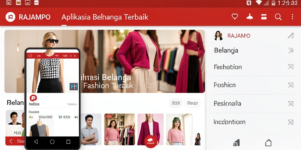 Tampilan antarmuka aplikasi fashion RAJAMPO yang menarik dan stylish.