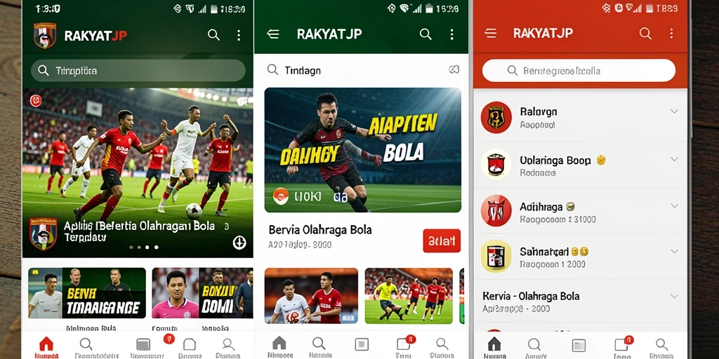 Antarmuka RAKYATJP menampilkan berita olahraga bola terkini.