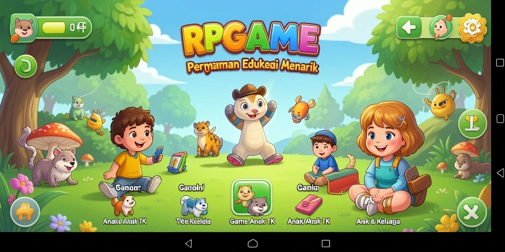 Tampilan antarmuka RPGAME yang colorful dan ramah anak.