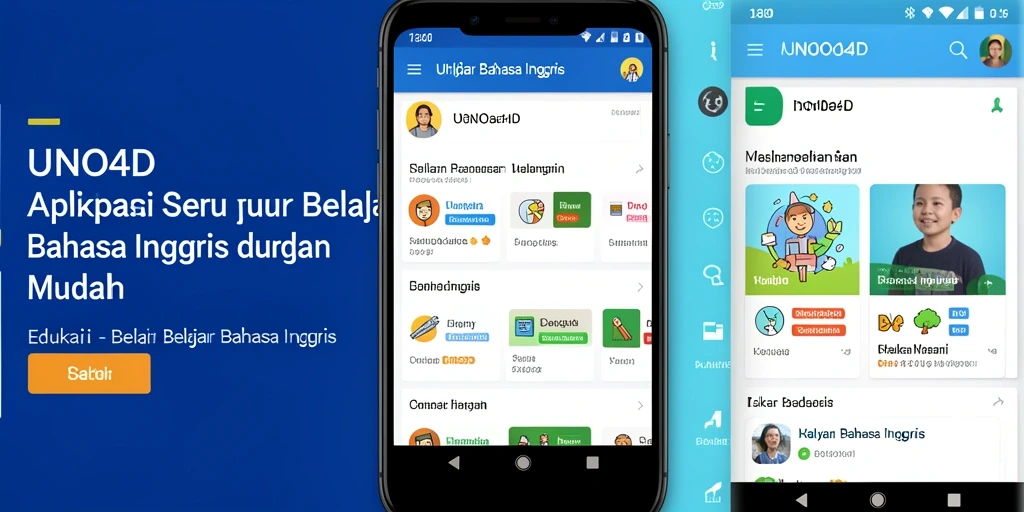 Tampilan antarmuka aplikasi UNO4D yang menarik untuk belajar bahasa Inggris.