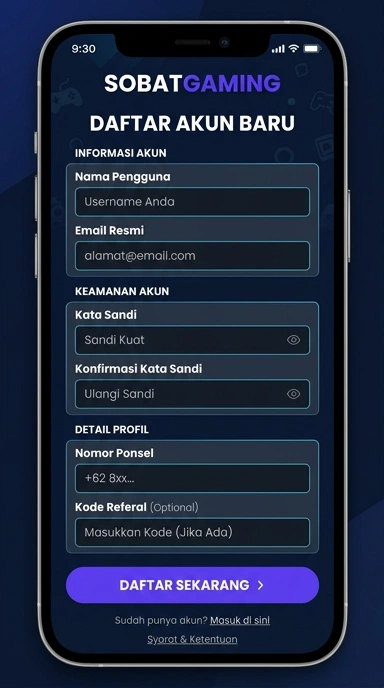 Cara Buat Akun Baru sobatgaming dengan Mudah